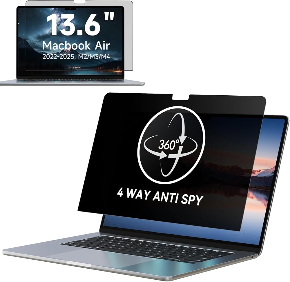 IPROKKO 360° Privacy Screen Macbook Air 13.6/13 Inch (2022-2026, M2, M3, M4, M5),Matte Anti Glare Blue Light 13.6in Mac Scratch Resistant Laptop Screen Protector Filter