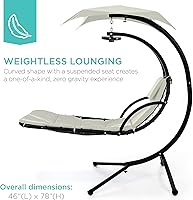 Vista 4 de Best Choice Products Tumbona curvada colgante iluminada por LED para patio trasero, patio, césped con 3 ajustes de luz, almohada resistente a