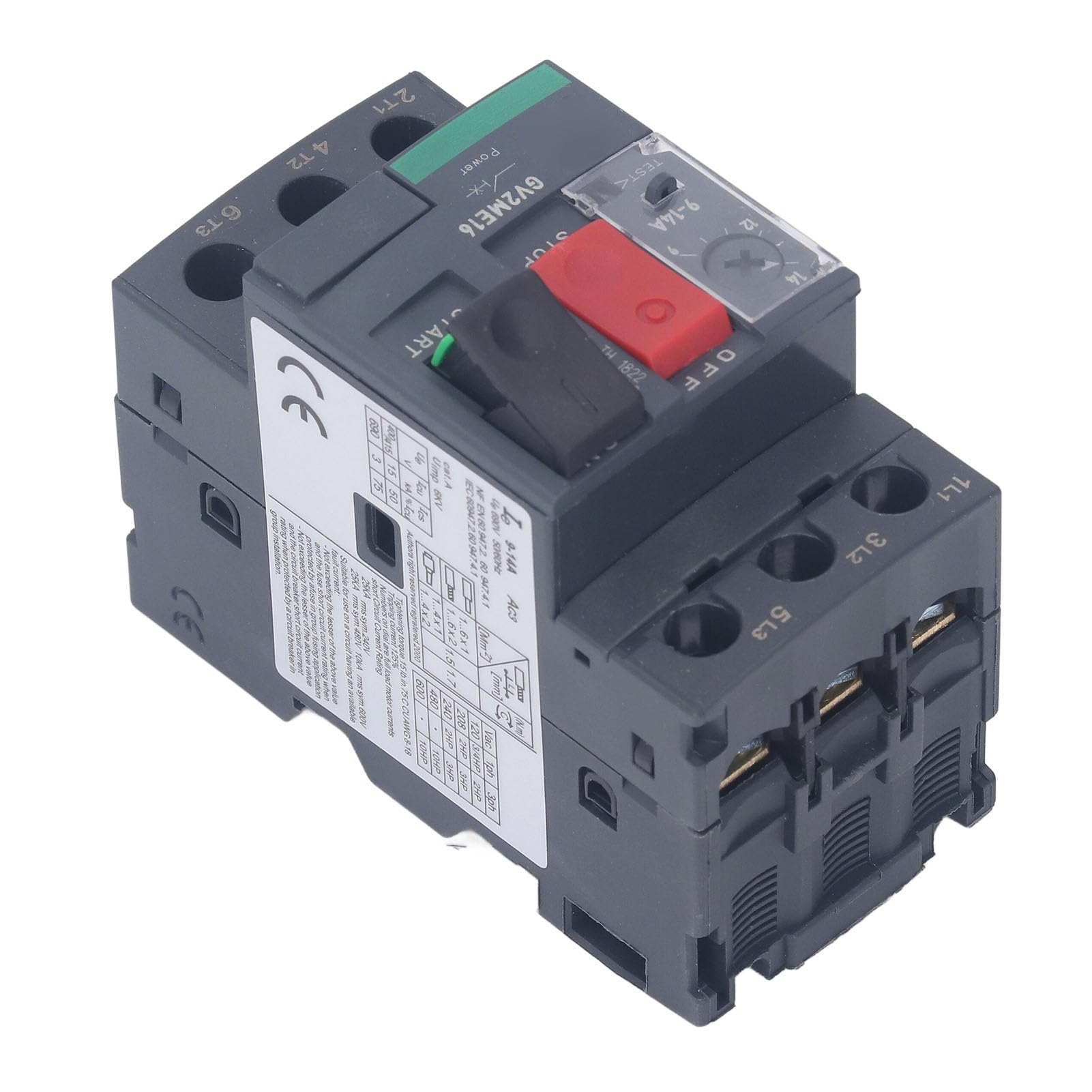 Disjoncteur de Moteur Bouton de Commande Interrupteur de Protection du Moteur Disjoncteur Magnétique Thermique avec Montage sur Rail pour Applications de Moteur (GV2-ME16 9-14A)