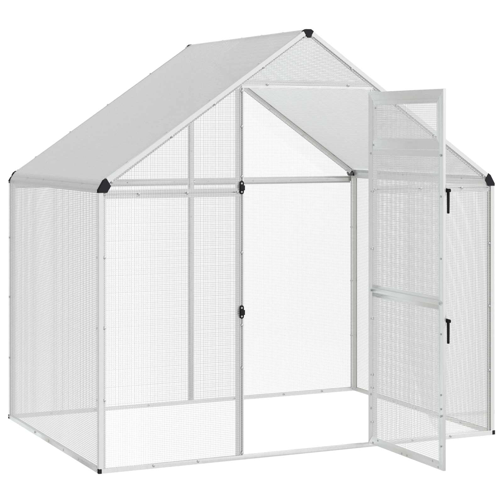Mangloder Vogelkäfig Silber aus geschweißtem Drahtgewebe, Voliere 181,5 x 110,5 x 173,5 cm mit Schloss und Fenster, für Garten Balkon Außenbereich, Schutz für Wellensittich und Papagei