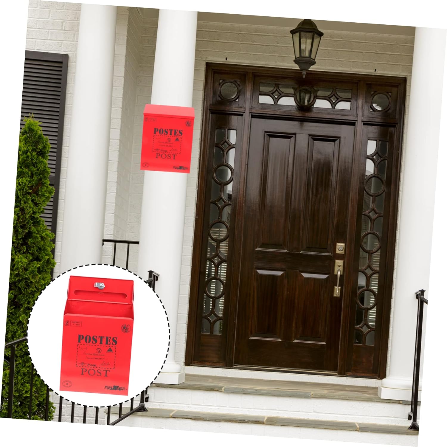 Artibetter Wall Mount Locking Mailbox Vintage Iron Mail Box Key Lock Outdoor Letter Holder for Home Decor Retro Style Decorative Patterns