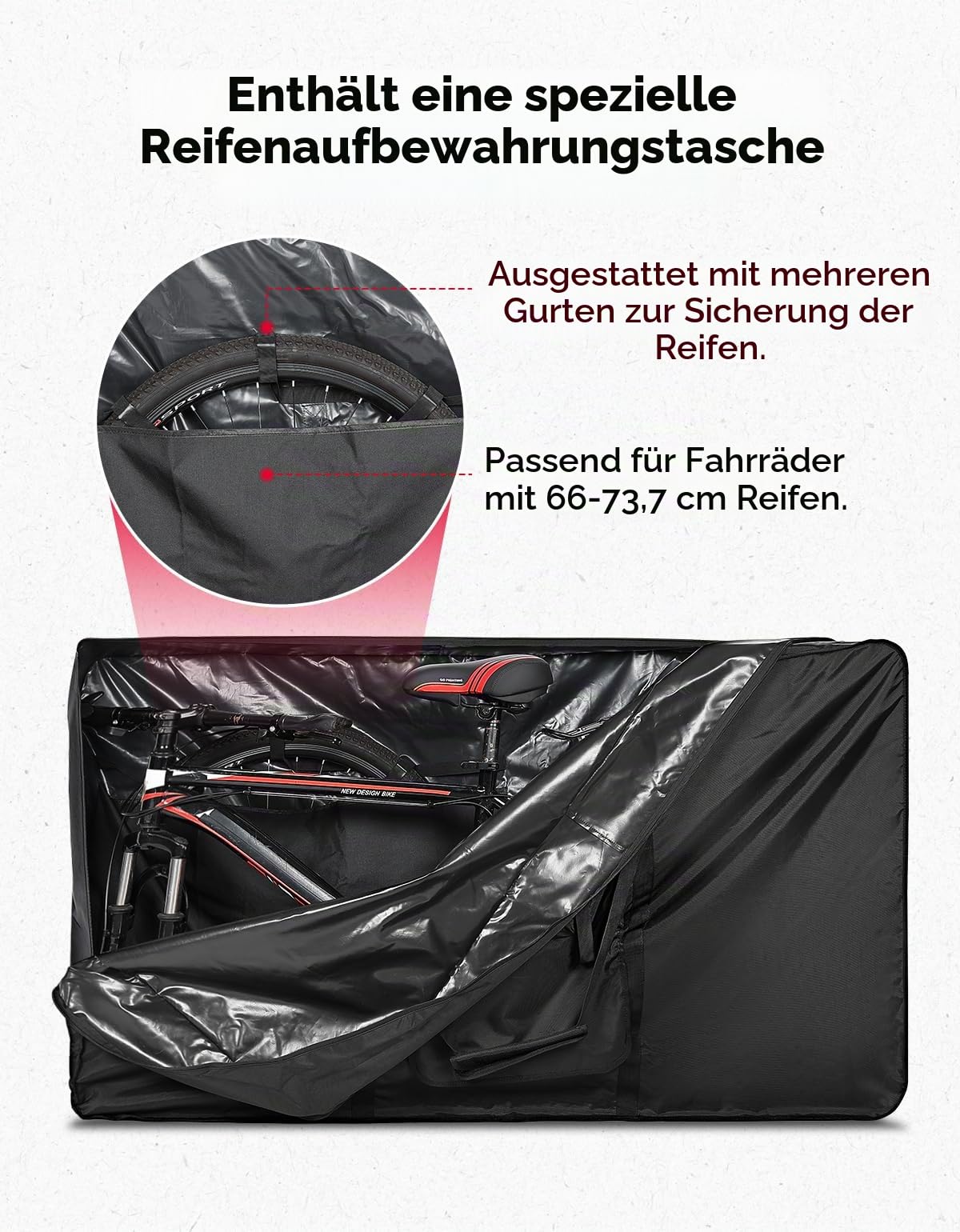 KEMIMOTO Fahrrad Transporttasche für 26-29 Zoll Faltrad Mountainbik, 900D Oxford wasserabweisend Fahrrad-Aufbewahrungstasche, Fahrradtasche Flugzeug, für Rennrad Klapprad