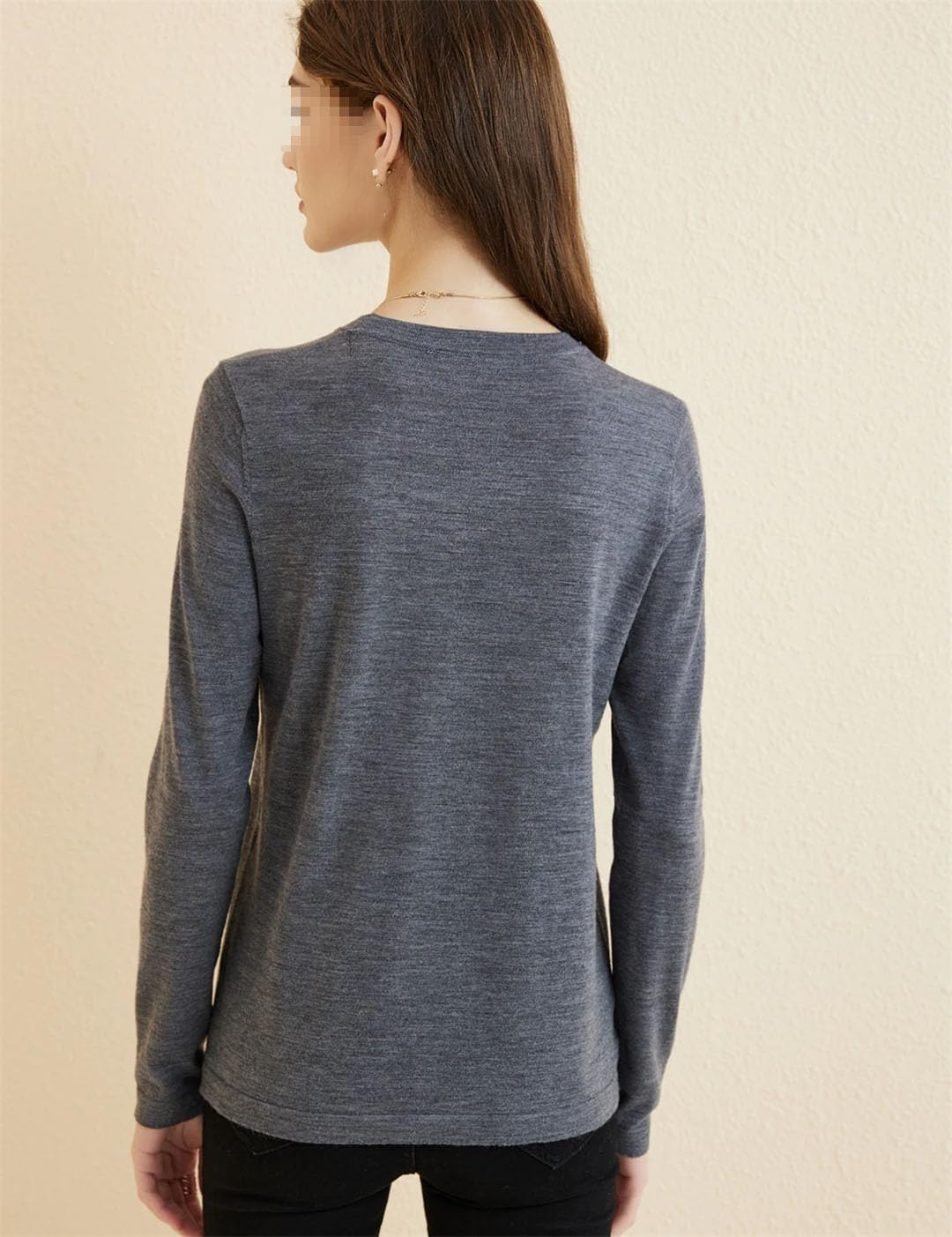 Vogrtcc Top Basic in Lana da Donna Autunno Inverno Girocollo A Maniche Lunghe