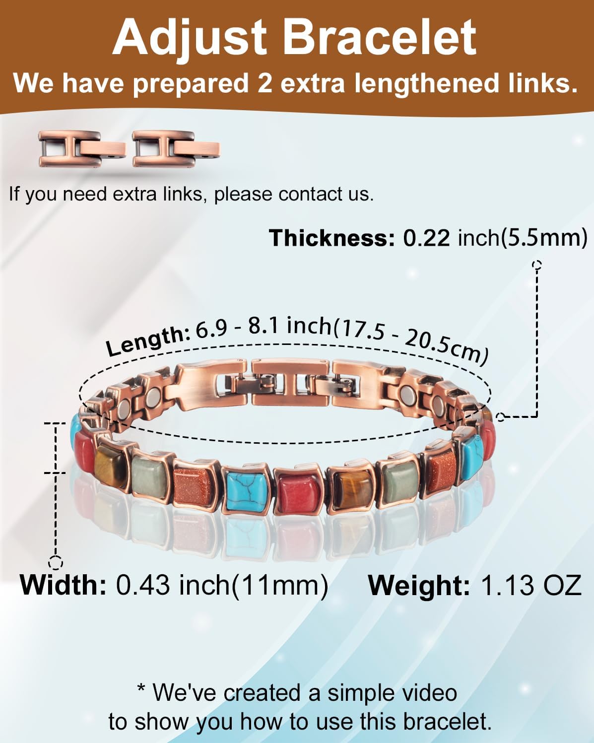 Copper Bracelets for Women, Effective Magnetic Bracelets with 3500 Gauss Ultra Magnets and 2 Extra Link