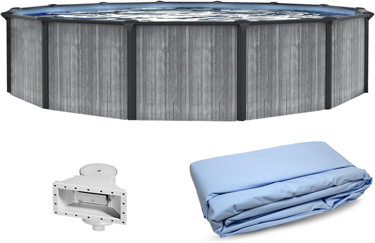 Blue Wave San Pedro 15-ft Round 52-in Deep Hard Sided Steel Wall Above Ground Pool with 6-in Top Seats, 5-in Verticals, Skimmer & Vinyl Liner - 5,130 Gallon Capacity for Family Swimming & Recreation