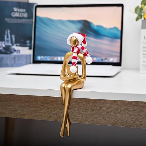 Miniatura 6 de Decoración navideña dorada para el hogar, detalles de estatua de pensador, esculturas de pensador de Navidad 2025, decoración abstracta moderna en
