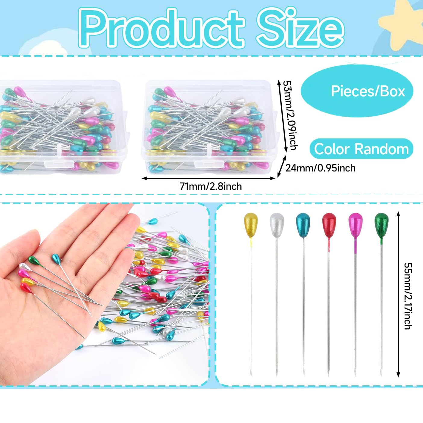Redamancy 500 Pezzi Spilli da Sarta, Spilli con Testa Vetro Multicolore, Spillini per Cucire con Testa di Vetro Rotondaper Decorazione, Sartoria, Artigianatocucire