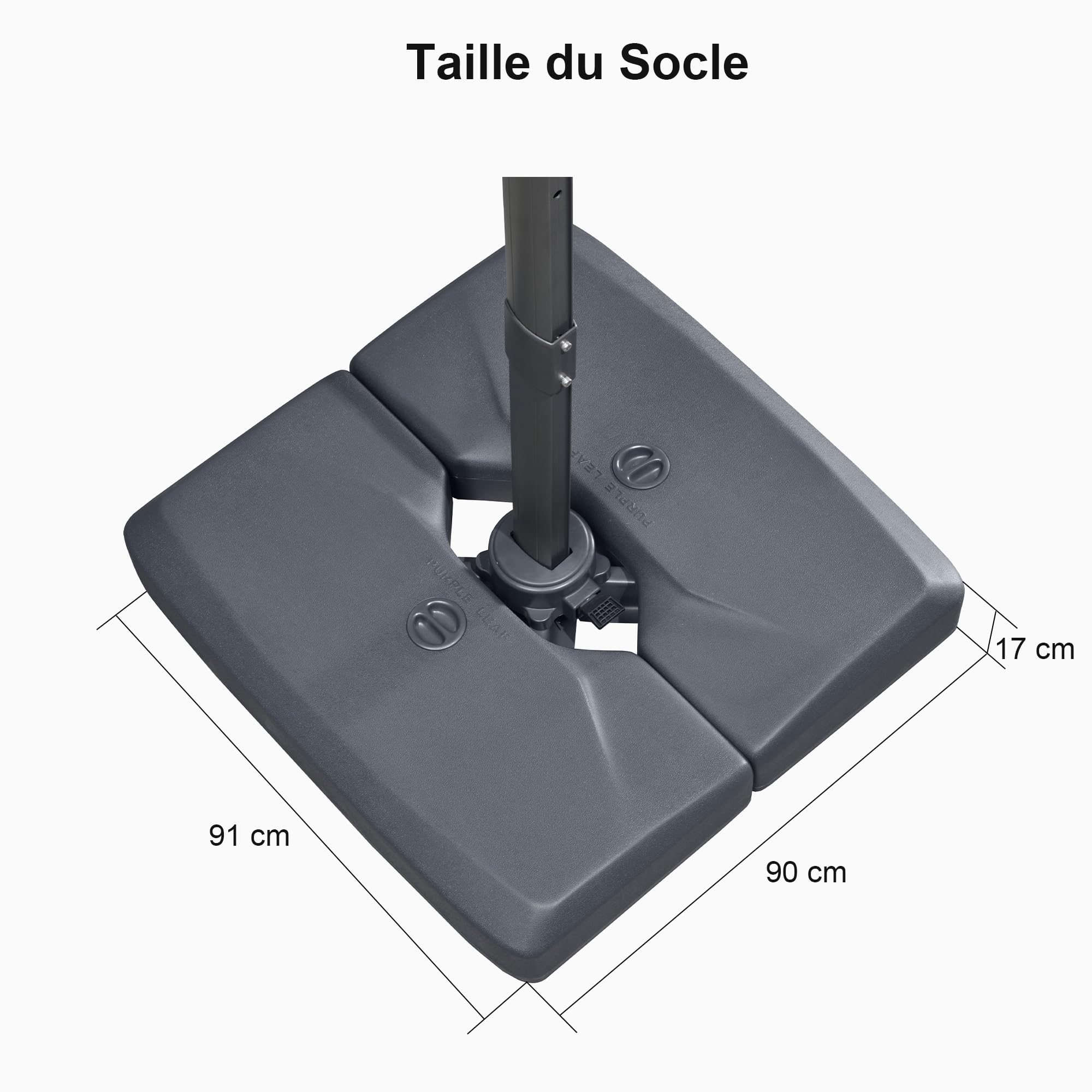 PURPLE LEAF Base Sombrilla 91 x 90 x 17 cm, Soporte Parasol 100 kg, Rellenable con Agua y Arena, Pie Sombrilla para Jardin Patio Terraza, Gris