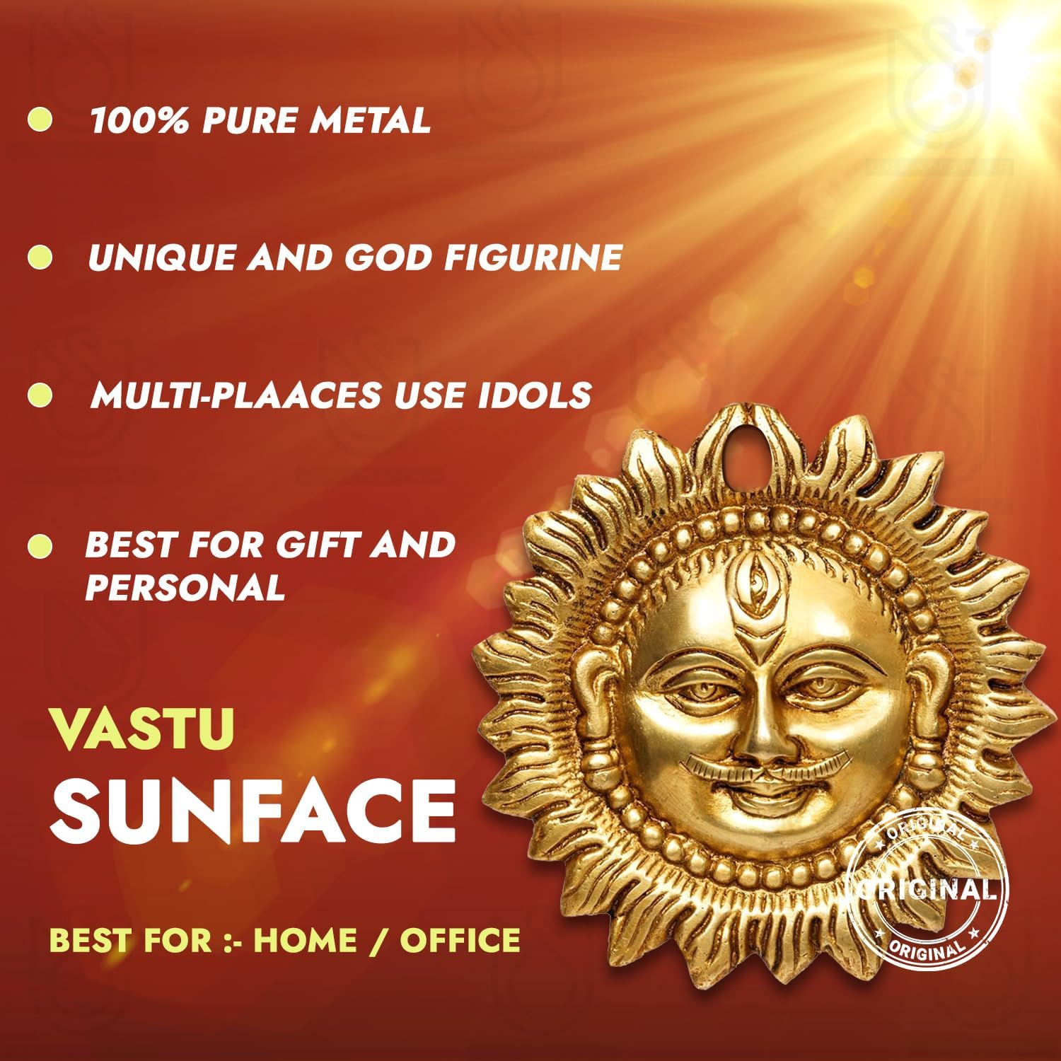 MKSL® Metal Idol of Sun Face Wall Hanging, Suraj for Positivity at Home & Office | Sun Face Statue Puja Vastu Figurine | Lord Surya for Home and Office Protect Evil Eye, Attractive Look. MKSL® Metal Idol of Sun Face Wall Hanging, Suraj for Positivity at Home & Office | Sun Face Statue Puja Vastu Figurine | Lord Surya for Home and Office Protect Evil Eye, Attractive Look.