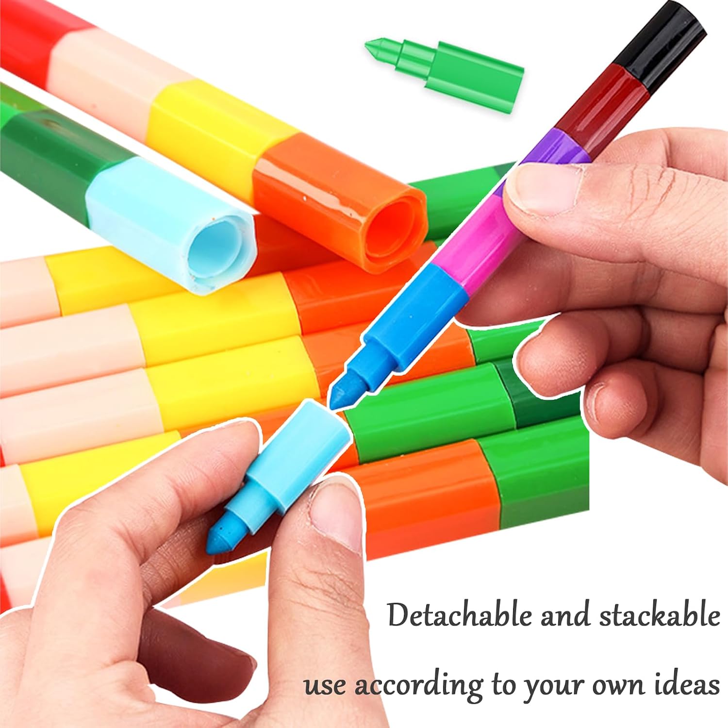28 Pcs Stackable Crayons, Stacking Crayons Bulk, 12 Color Detachable Crayon Set for Adult Coloring Drawing & Sketching Art Painting Craft Supplies Birthday Office Gifts, Rainbow Colors