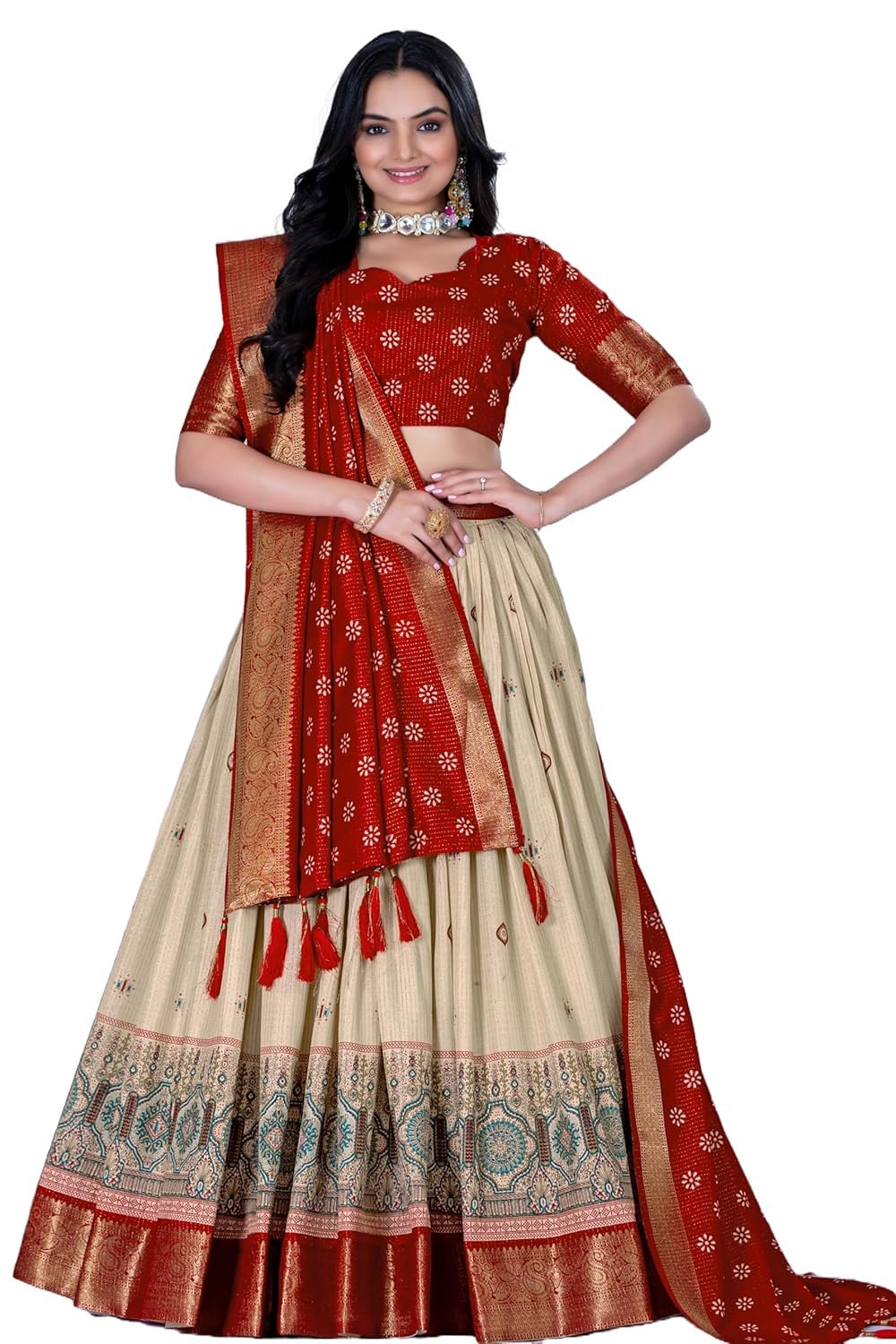 LooknBook Art Women's Patola Pattern Tussar Silk Lehenga Choli Dupatta Set with Unstitched Blouse Piece,Weave Type(kerry red) - Review, Price and Buying Guide
