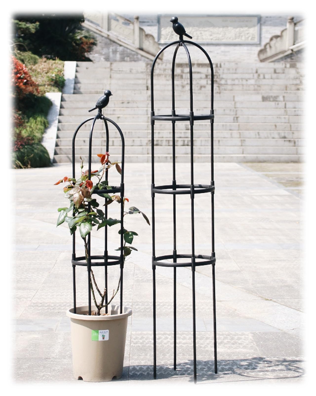 Ranksäule, Rankhilfe Obelisk Metall Tomatenkäfig Rankgitter Für Rosen, Gartendeko Verwendetturm, Rankturm, Blumenstütze Pflanzenstütze Für Kletterpflanzen1.8m 2.3m 2.8m 3.3m Rostbeständig(Color:Schwar