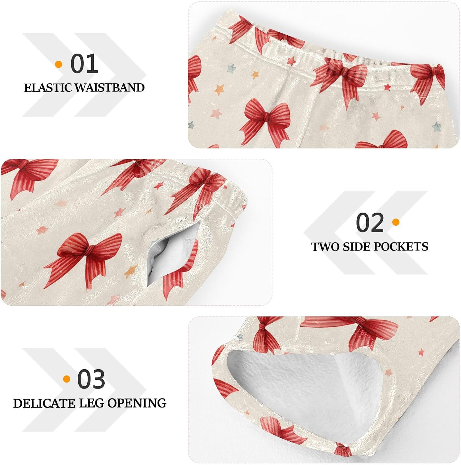 Watercolor Red Bow Stars Beige Boys Pants for Kids Fleece Bottoms Long Jogger Pants Trousers with Pocket Size 6-14Y