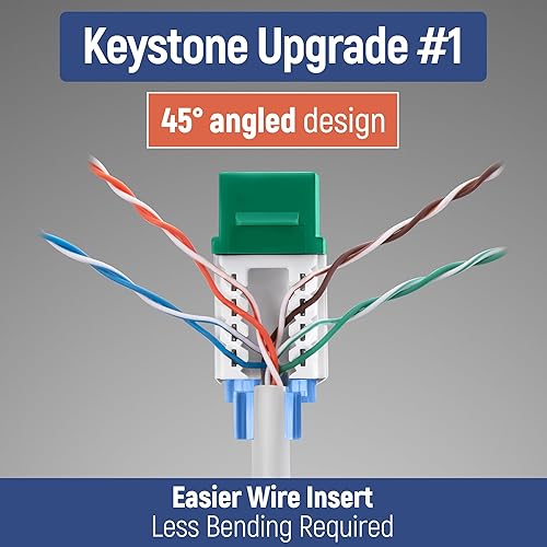 Miniatura 26 de Everest - Paquete de 50 conectores Keystone RJ45 Cat6 en ángulo de 45°, color blanco, conectores RJ45 hembra de perfil delgado, conector Keystone
