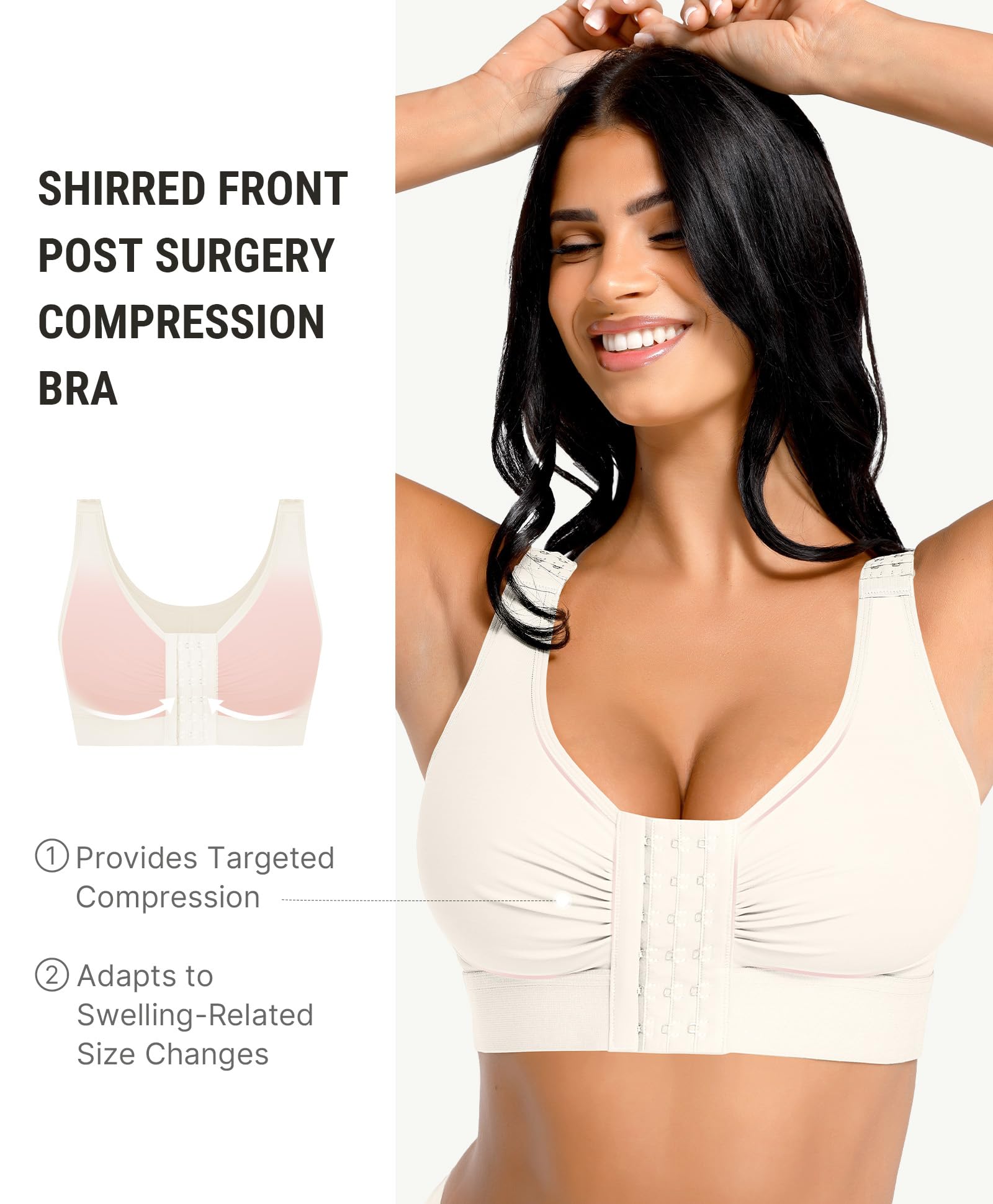 FeelinGirl Sujetador de compresión postoperatoria para mujer con cierre frontal y tirantes ajustables, sin varillas