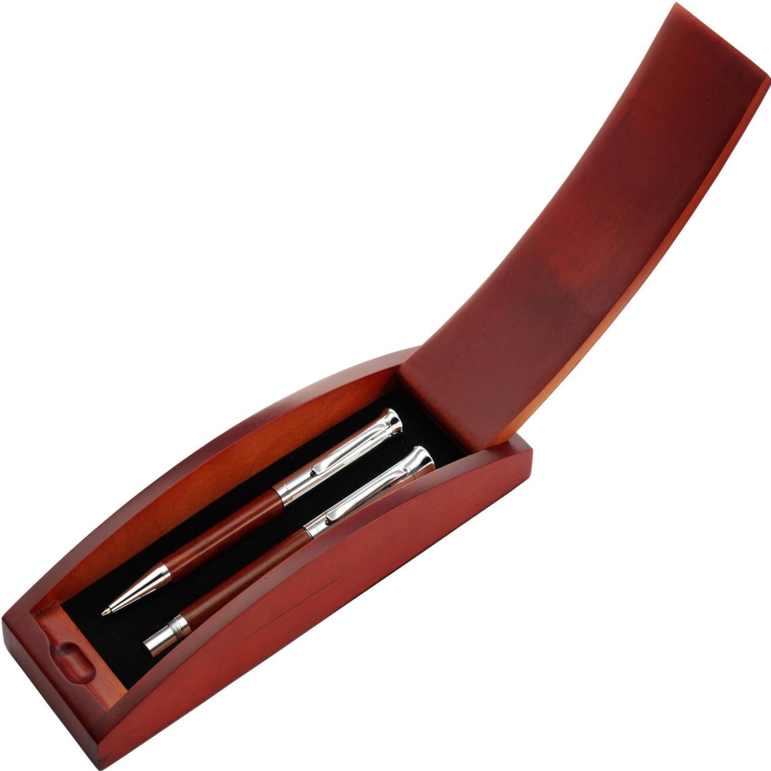 Juego de texto 'Juist' de madera de rosal – Madera de funda, bolígrafo, roller ball