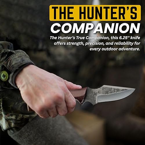 Miniatura 6 de Cuchillo de caza/desollado al aire libre de acero al carbono de hoja fija de 6.25 pulgadas con funda, marrón