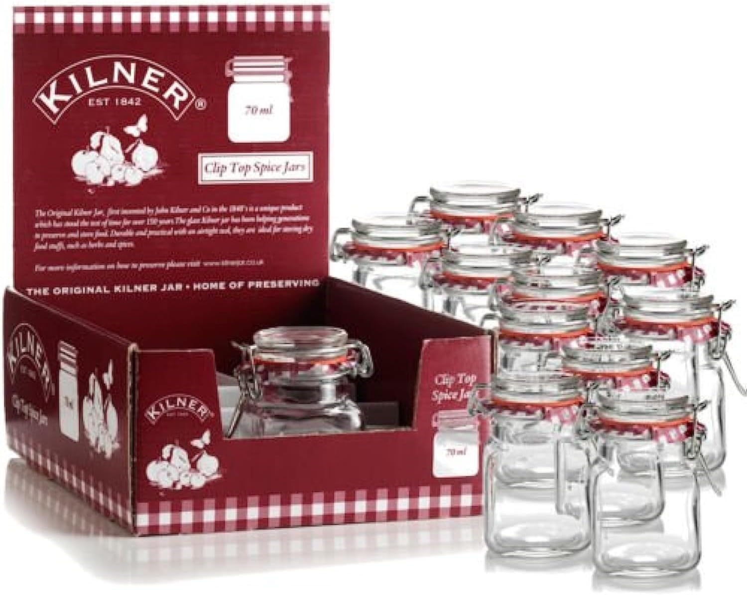 Kilner Clip Top Square Glass Jar 70 ml, Spice or Herb Jar, Small
