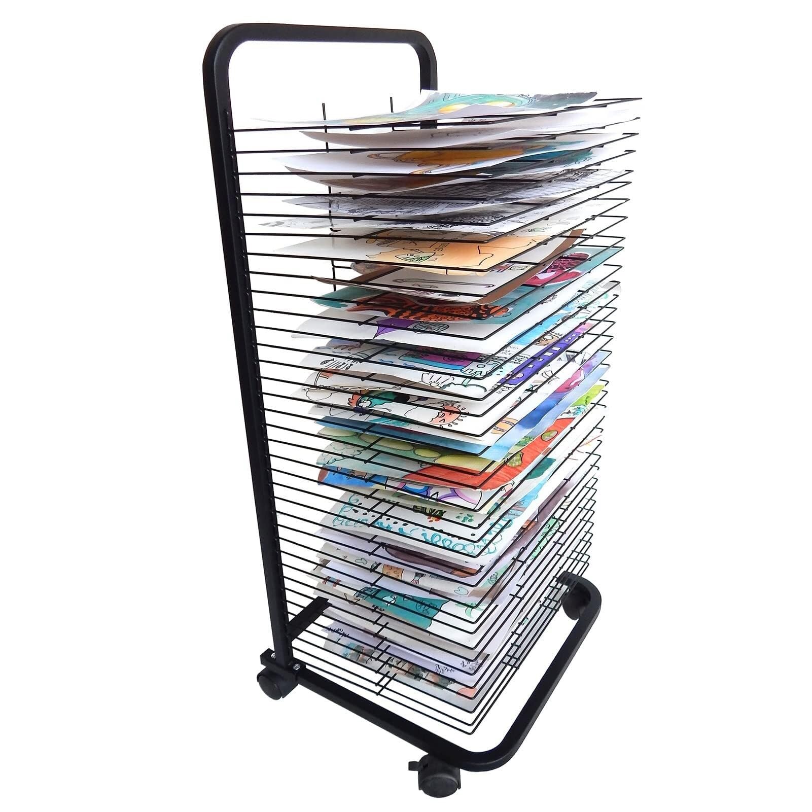 PPXCZZ 35-Shelf Mobile Art Drying Rack with Wheels, Steel Double-Sided Wire Shelves for Classroom & Studio, 44x42x106cm