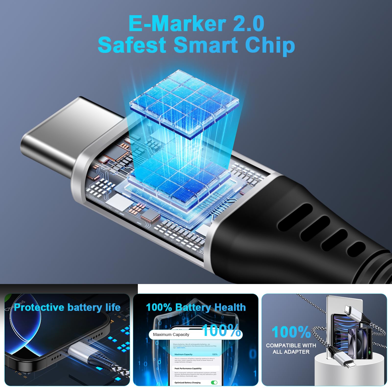 Cavo di ricarica da USB C a USB C, 3 m, 60 W, intrecciato, lungo da tipo C a tipo C, cavo di ricarica rapida per iPhone 16e/16 Pro Max/16/15 Pro/15 Plus/Samsung Galaxy S25 Edge/S24 Ultra/S23/S22/S21