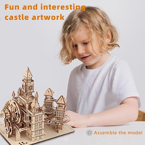 Miniatura 3 de Rompecabezas de madera 3D para adultos y adolescentes, kit de construcción de rompecabezas de madera de castillo, luces LED, caja de música, cuentas