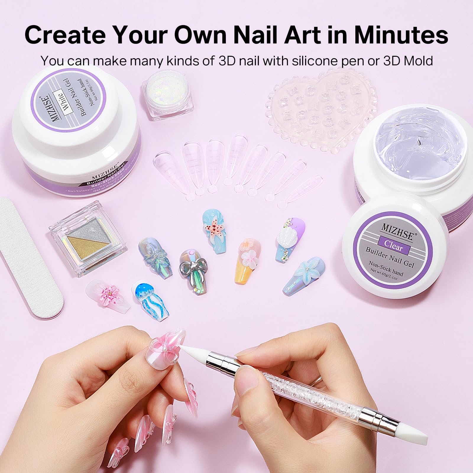 MIZHSE Builder żel do przedłużania paznokci i 3D Nail Art, klej do paznokci, żel 3D lakier do paznokci UV, narzędzie do manicure "zrób to sam"