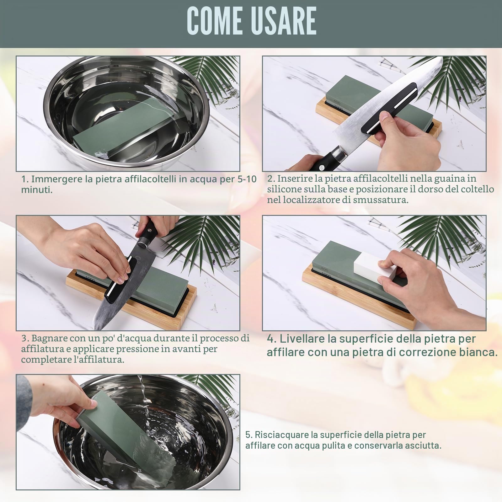 Gowkeey Pietra Affilacoltelli Professionale, Pietra per Affilare Doppia Faccia,Professionale affilacoltelli 400/1000 3000/8000 Grinta Pietra per Appiattire, Guida Angolare e Coramella in Pelle