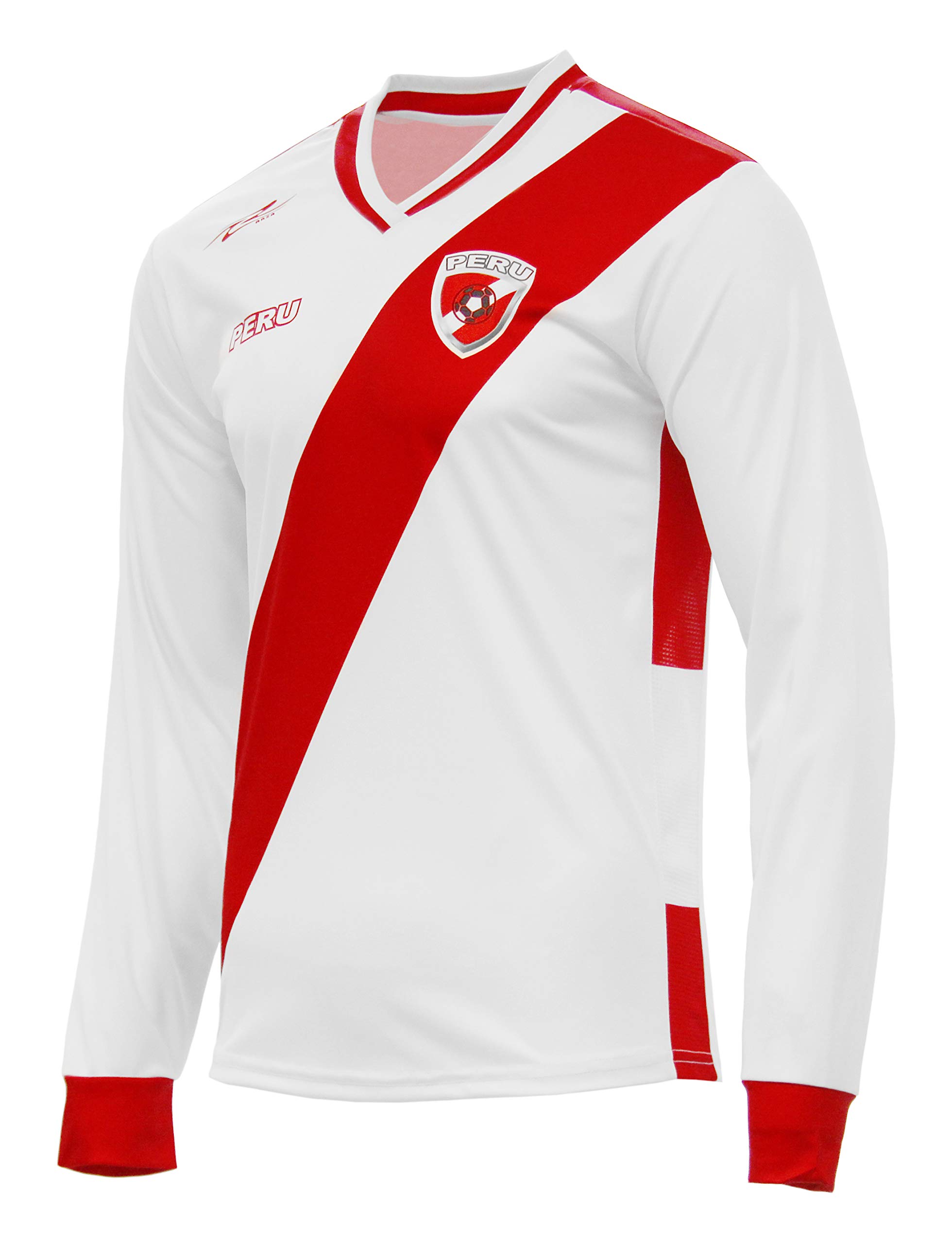 ARZA Peru Jersey New Soccer White for Men Long Sleeve 100% Polyester (Large)