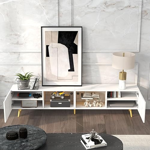 Miniatura 4 de Bonzy Home Soporte de TV LED de 86 pulgadas, centro de entretenimiento moderno de hasta 75 pulgadas, mesa consola de televisión con armarios de