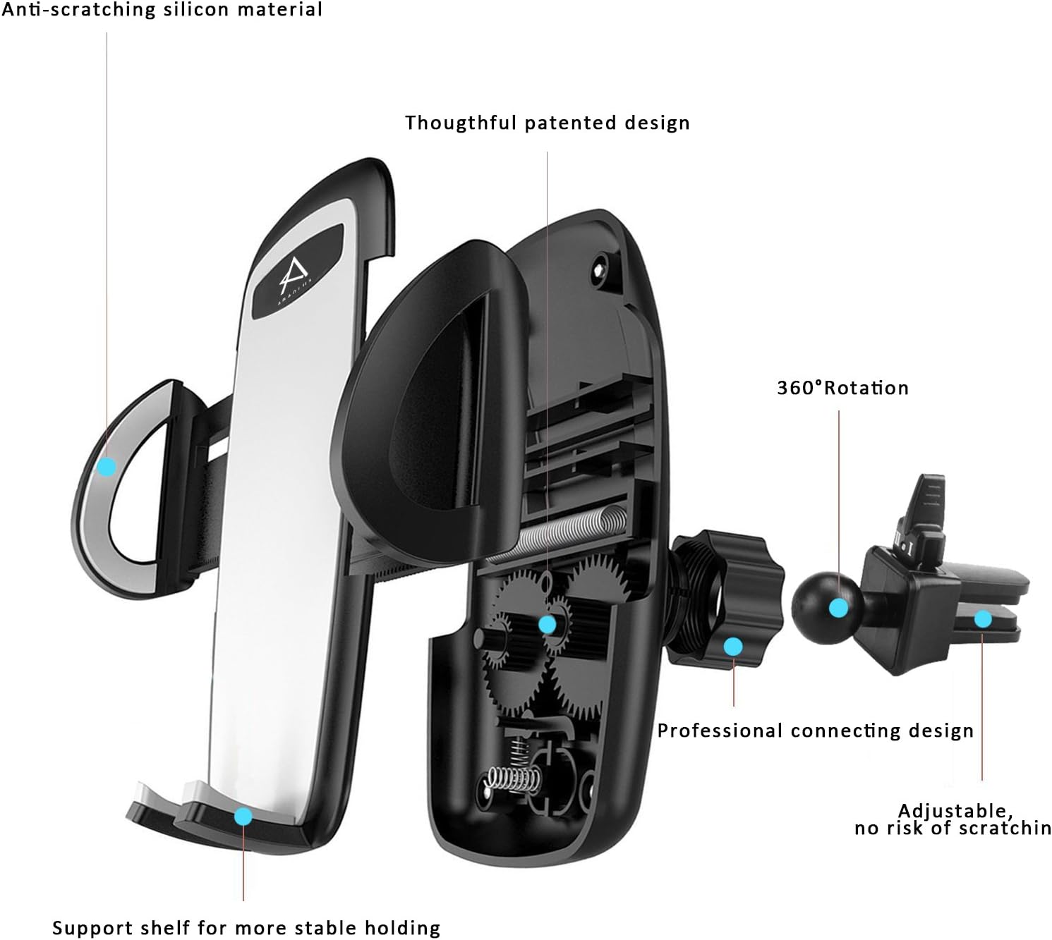 abaolux Air Vent Phone Holder Car Mount with Quick Easy Release Button and 360 Degree Rotation Cradle for IPhone, Samsung Galaxy and Most 1.9-3.7 Inches Smartphones (Black)