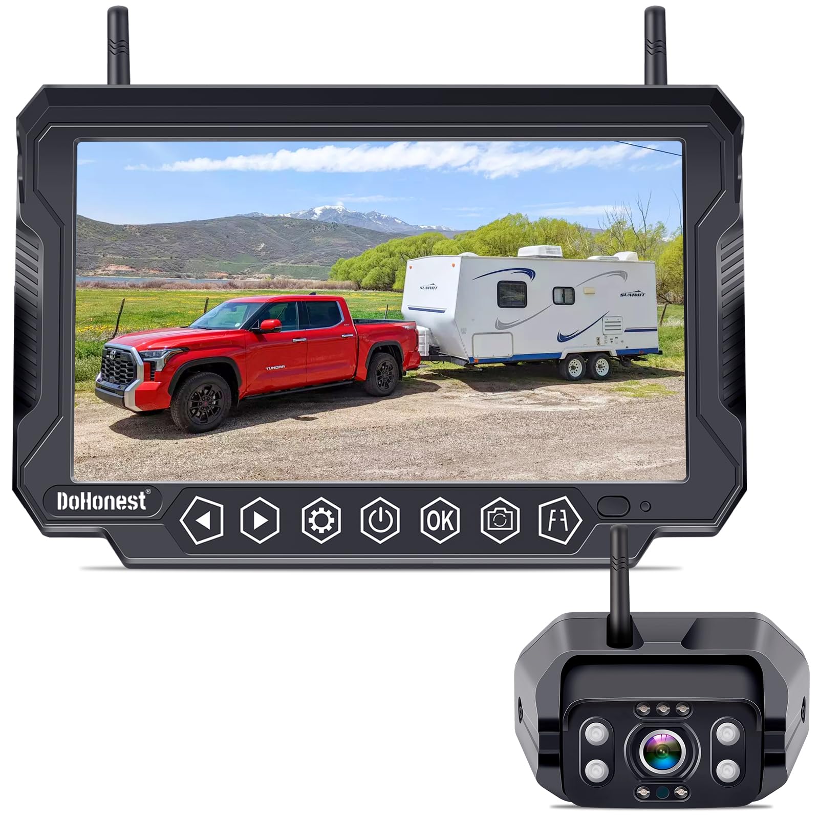 RV Backup Camera Wireless Recording: Easy Setup 7'' Touch Key Integrated System for Furrion RV HD 1080P Strong Signal Aluminum Durable Truck Trailer Camper Camera Split Screen 4 Channels DoHonest S21
