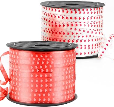 400 Yard Valentines Day Red White Curling Ribbon Heart Pattern Ribbon