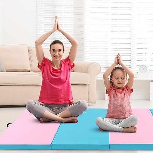 Vista 18 de Giantex 4'x10'x 2" Gymnastics Mat, 4-Panel Folding Aerobics Exercise Mat w/Hook & Loop Fastener, Carrying Handle, Portable Tumbling Mat for