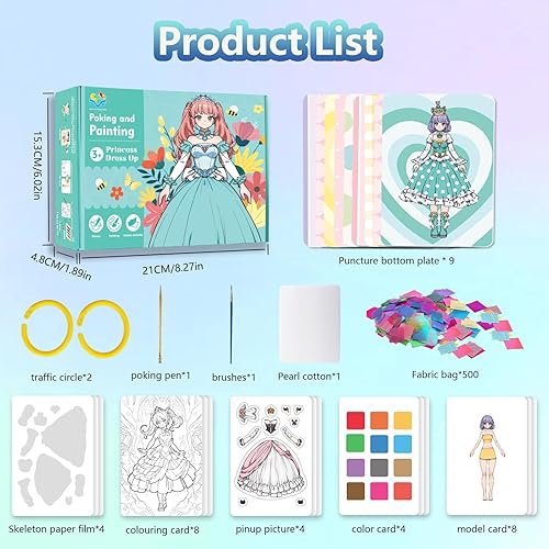 Miniatura 2 de Jokvaex Arte de tela para niños, rompecabezas de hada de princesa 6 en 1, pintura de punción para niños, 6 formas de jugar, kits de arte poke para