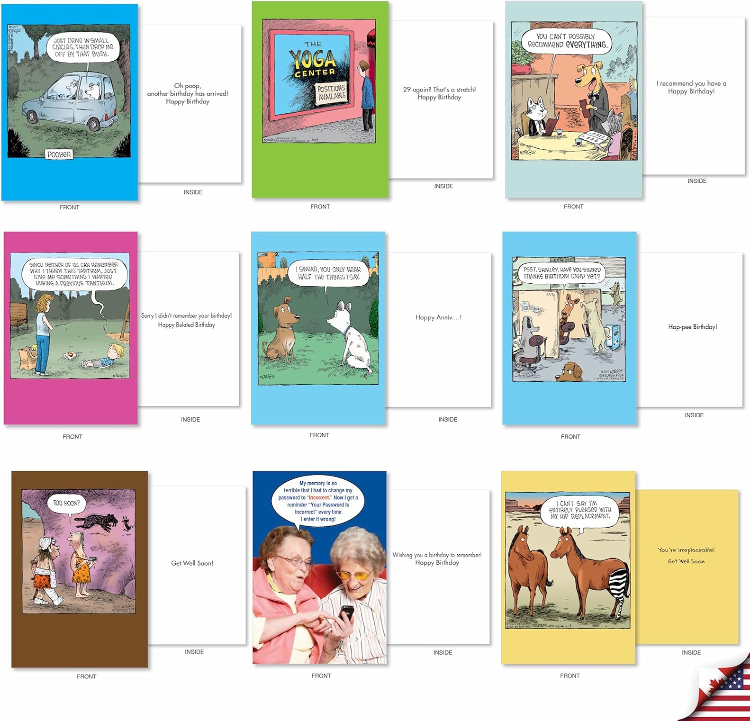 NobleWorks - 36 Assorted Set Funny Mixed Occasions Cards Bulk Box Set Envelopes, Humor B-day, Get Well, Friendship Greeting Card (36 Designs, 1 Each) - A Coverly Combo AC9383XXG-B1x36