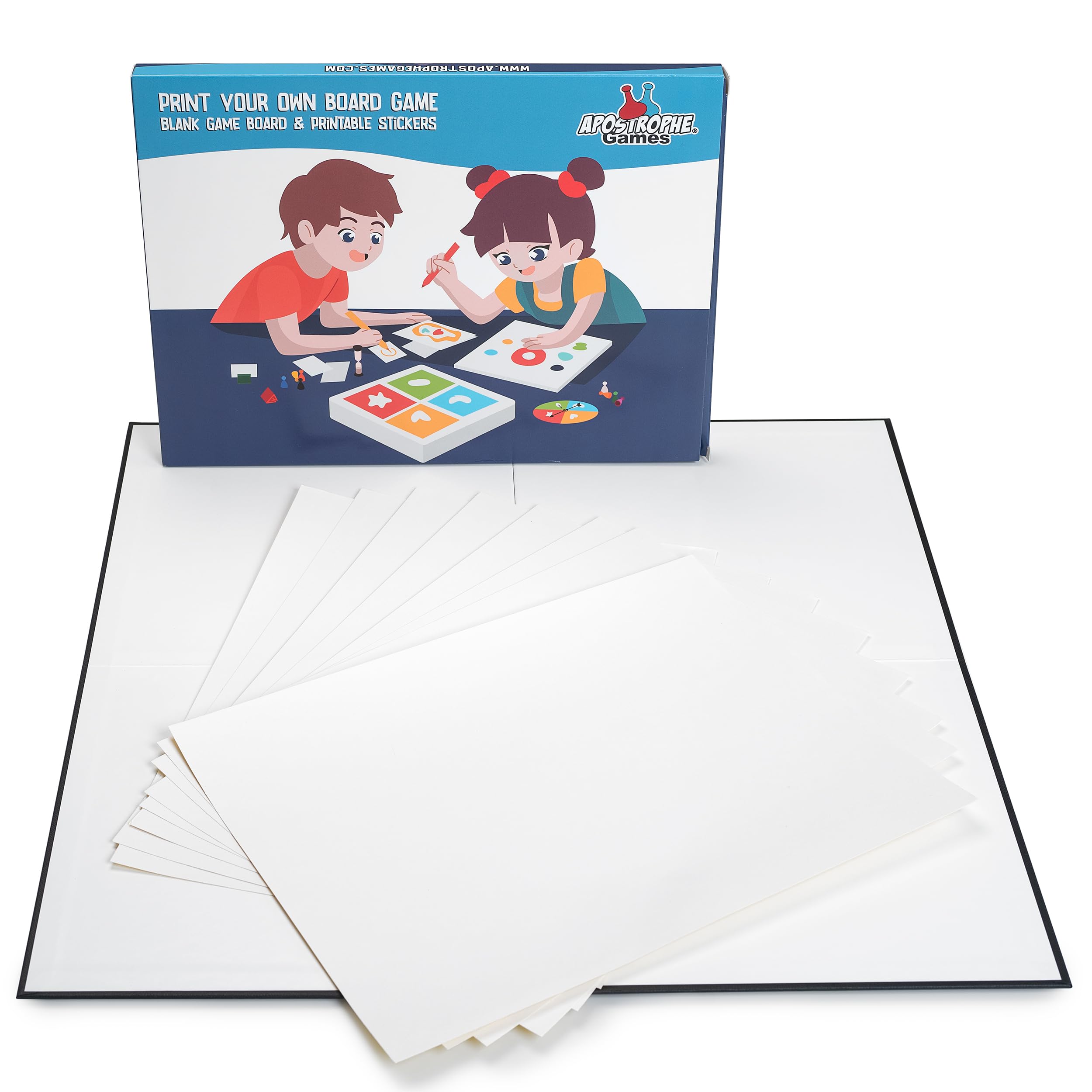 Print Your Own Board Game - 1 Game Board (41.3 cm x 41.3 cm) with Printable Sticker Sheets - Create Your Own Board Game, DIY Family Board Games