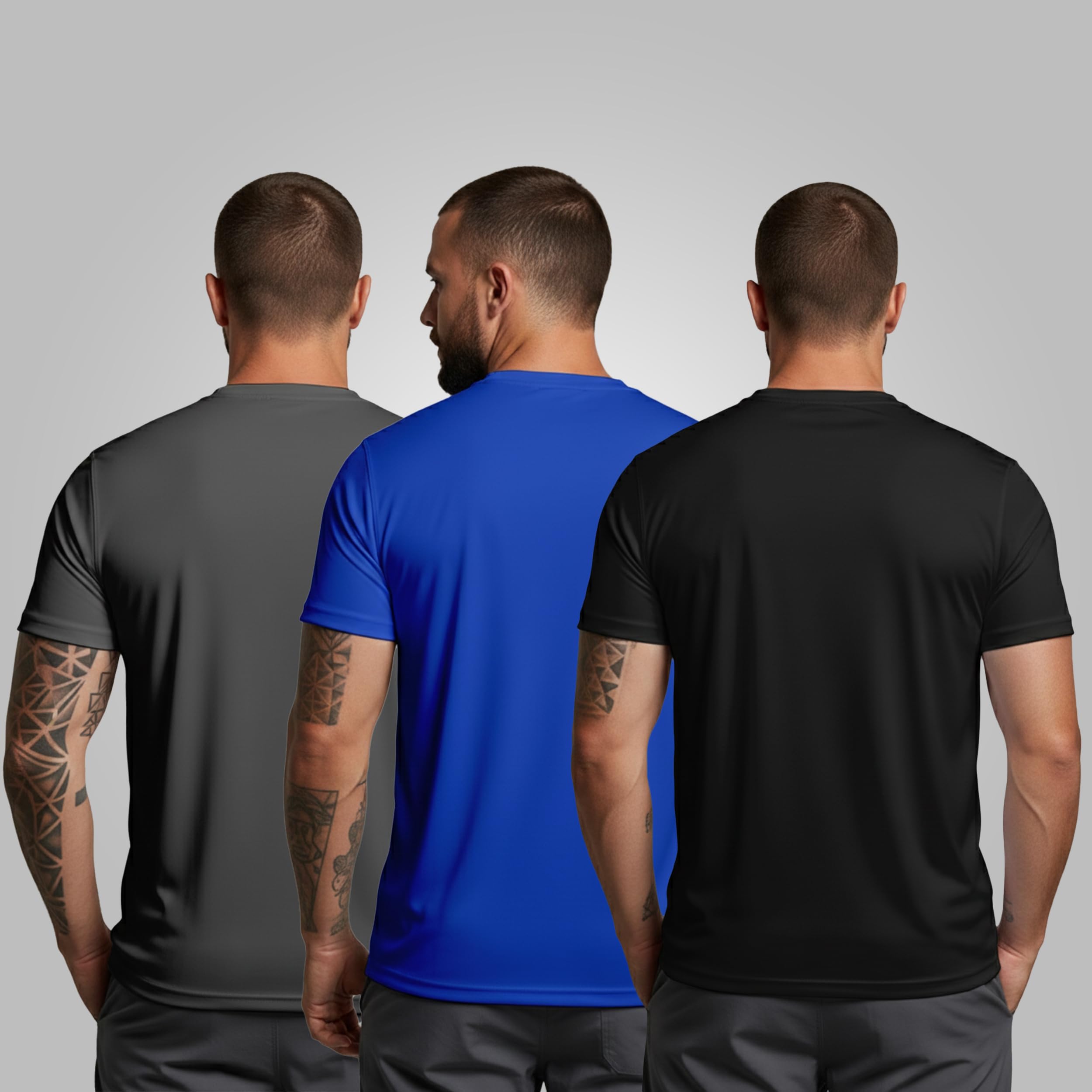 Peppyzone Combinación de camiseta estampada para hombre (3 piezas) | Micro poliéster manga corta ropa deportiva | Camiseta transpirable de entrenamiento para gimnasio, correr, fitness y entrenamiento