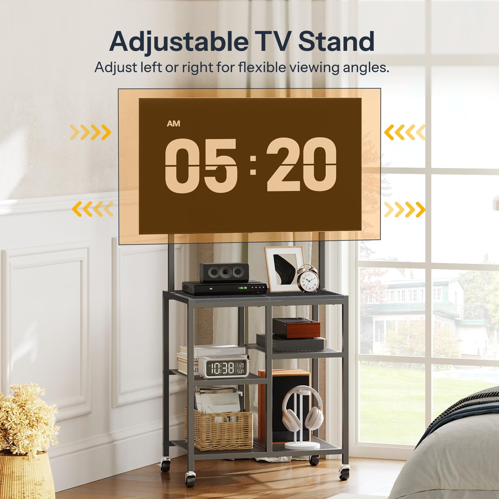HOOBRO Mobile TV Stand on Wheels, Rolling TV Stand with Storage Shelves for 23-50 Inch TVs, Rolling Entertainment Center for Small Space, Living Room, Bedroom, Study, Black EBB37DS01 — view 3