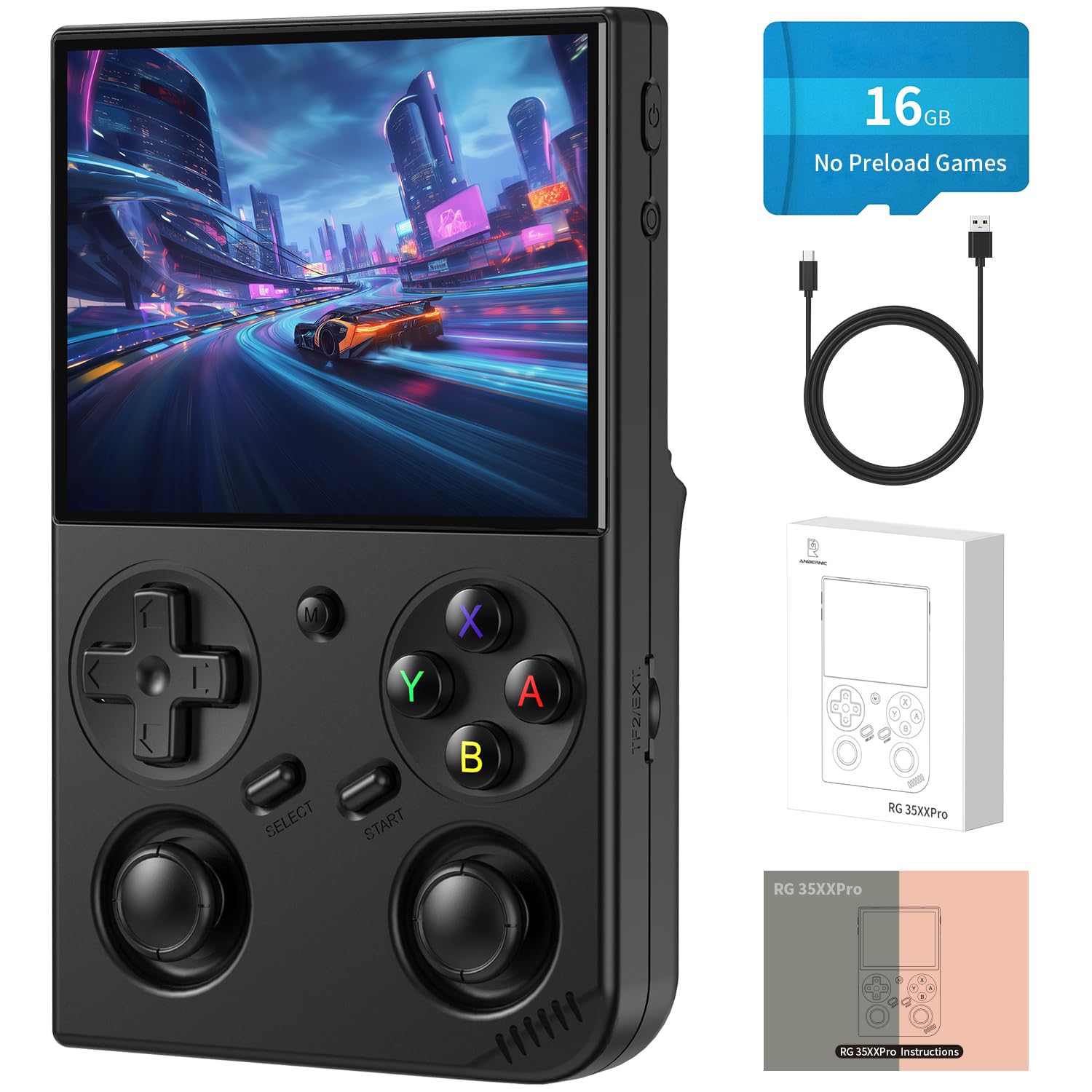 RG35XX Pro Retro Handheld Game Console RG 35XXPro Gaming Console with 3.5'' IPS Screen Hall Effect Joystick Linux 16G No Preloaded Games Portable Multi Emulator for game lovers nostalgia player, Black
