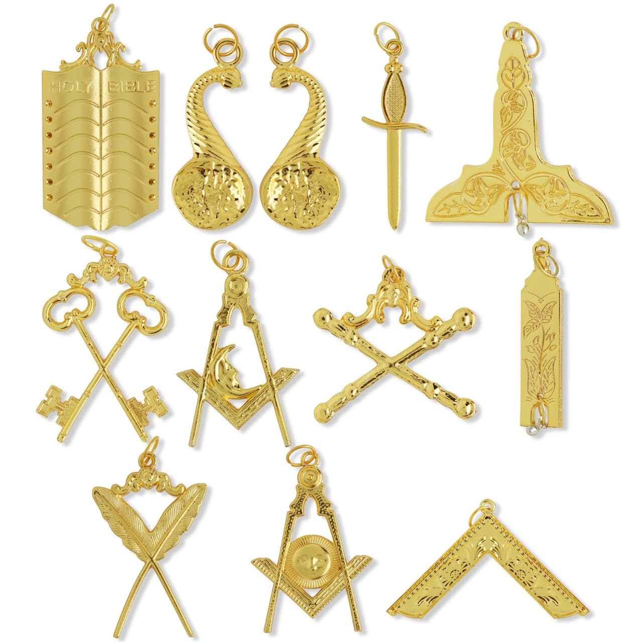Masonic Blue Lodge Officer Collar Jewels (Gold) Set of 12 Pieces - Official Regalia for Lodge Leadership