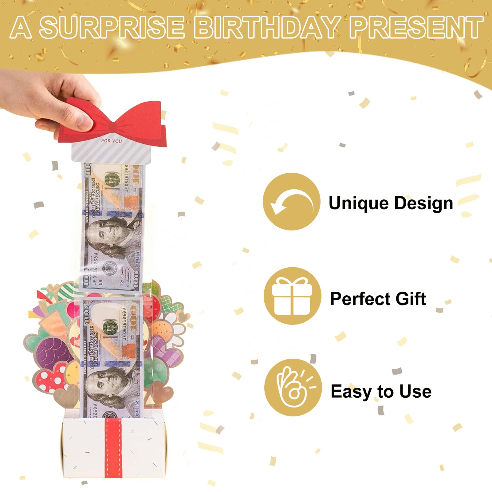 Salvadanaio A Sorpresa Per Compleanno - Scatola Regalo Per Soldi Fai Da Te - Nero E Oro Per Famiglia E Amici - Foto 12