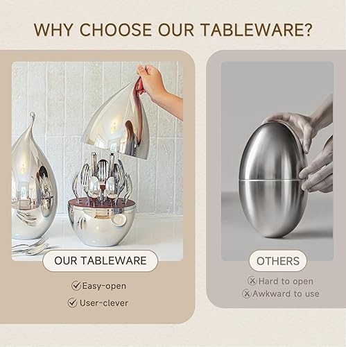 Miniatura 5 de Juego de cubiertos KINGSTONE con organizador de almacenamiento tipo gota de agua, lujoso juego de cubiertos de 20 piezas para 4, juego de cubiertos