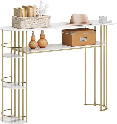 Alkmaar Mesa consola, mesas de sofá, mesa de entrada estrecha dorada con cajón y almacenamiento, mesa de 44 pulgadas detrás del sofá, mesa de