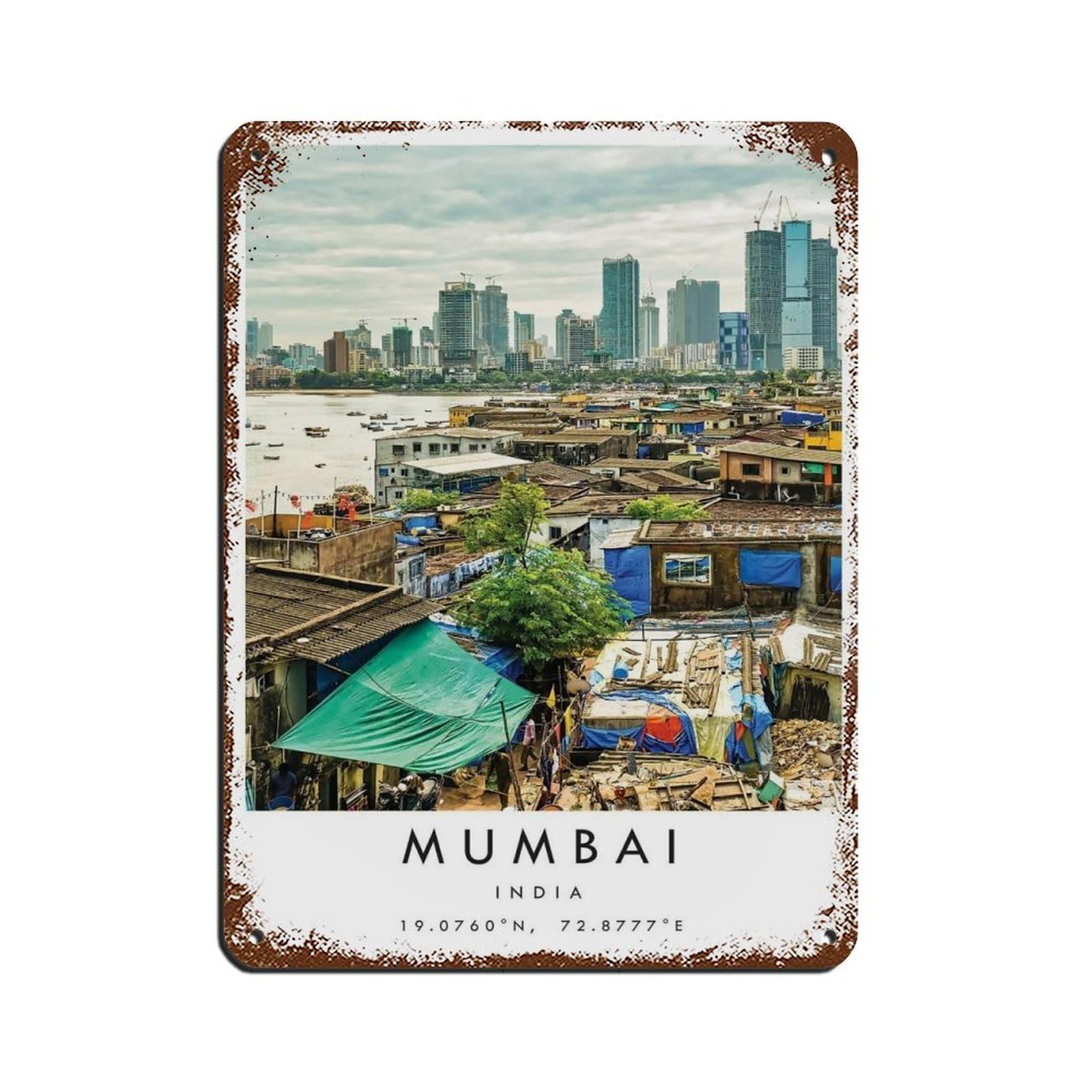 Mumbai Travel, India Poster Retro Poster Metal Tin Sign Chic Art Retro Iron Painting Bar People Cave Cafe Family Garage Poster Wall Decoration 12x16inch(30x40cm)