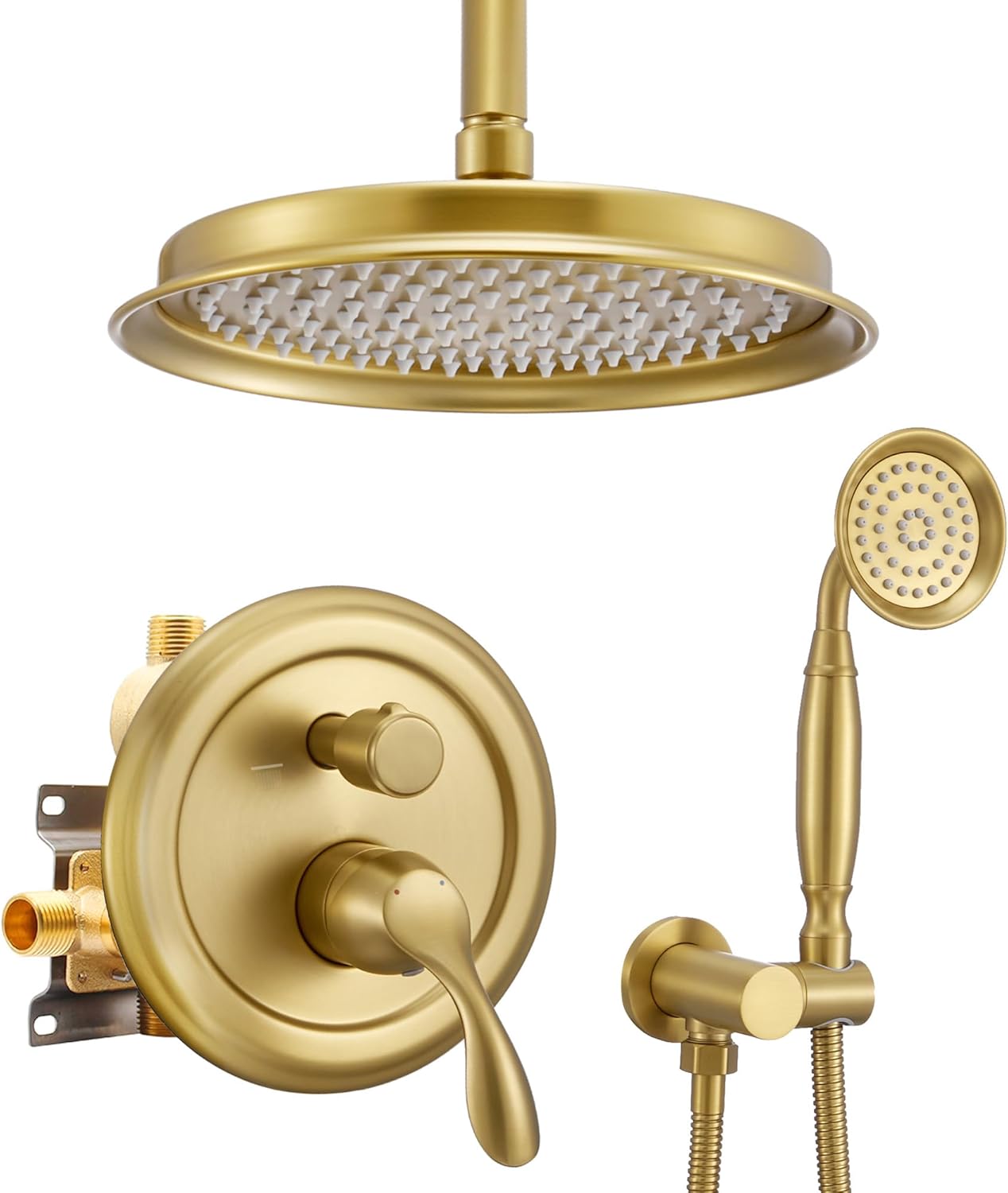 DASAN Matte Black Rain Shower System Antique Shower Faucet Complete Sets, Matte Black Shower Fixtures Combo with Pressure Balance Valve, Trim Kit, 9’’ Rainfall Overhead Shower & Handheld, AT209W-MB