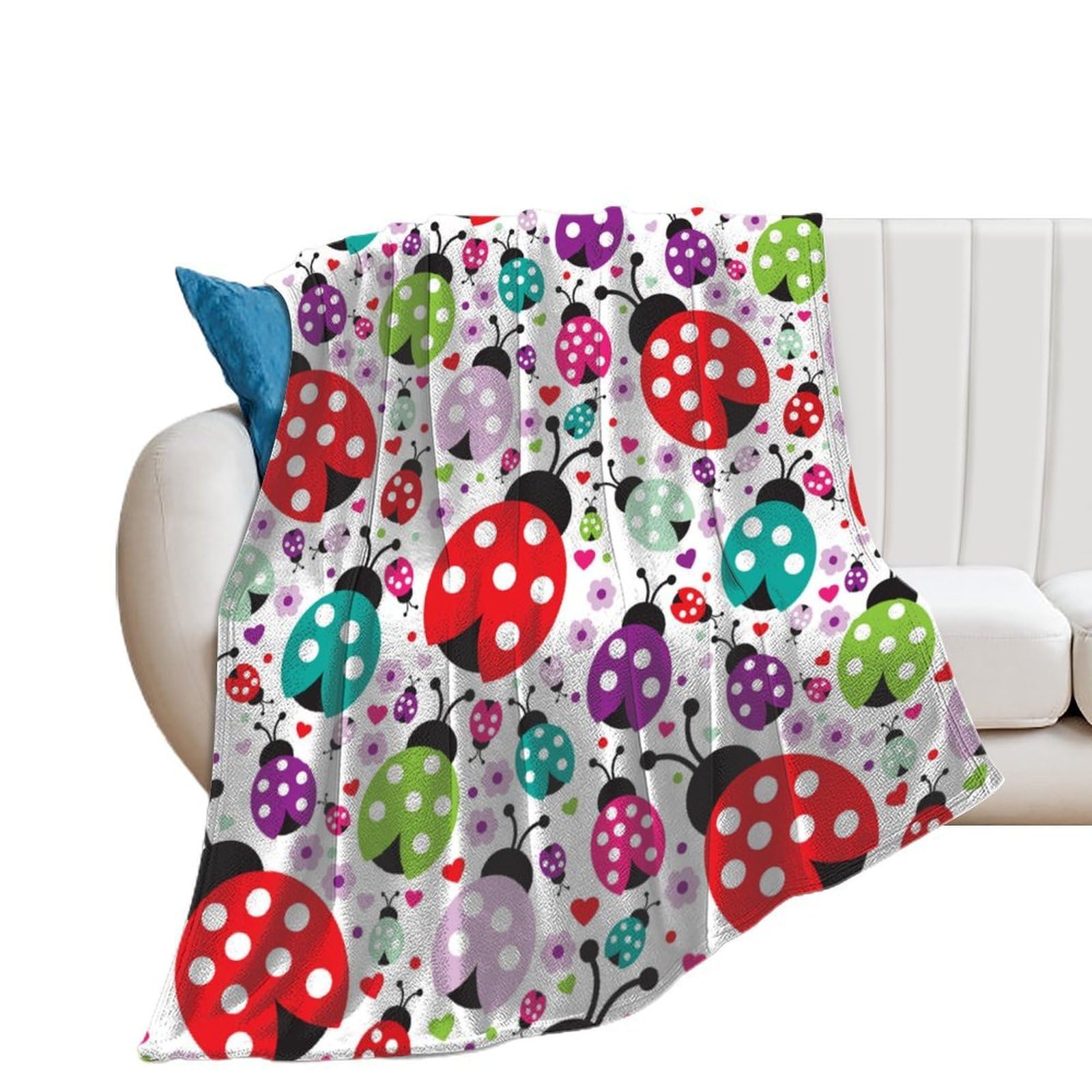 Colorful Ladybug Flannel Blanket Soft Throw Blankets Bed Couch Sofa Travel