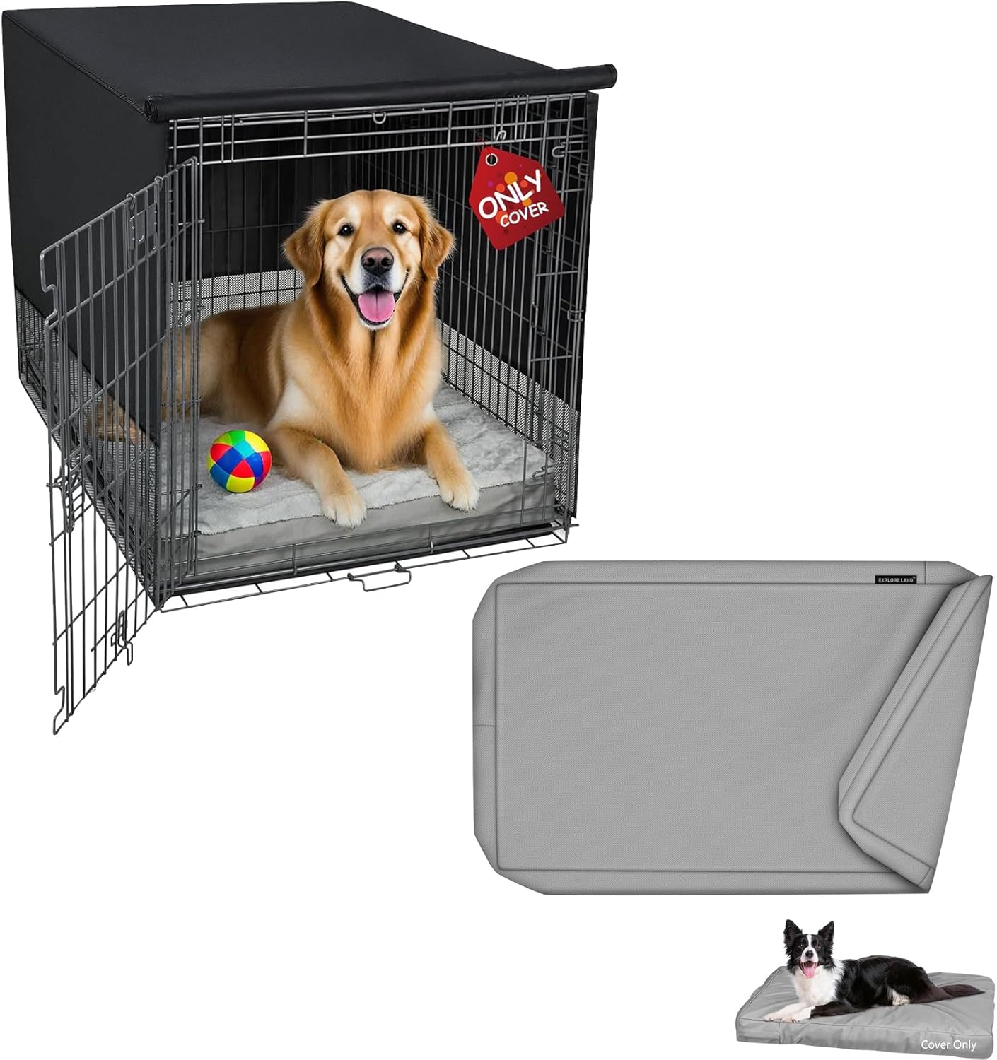 Explore Land Breathable Dog Crate Cover - 4 Sides Mesh Ventilation & Waterproof Dog Bed Cover Canvas Washable