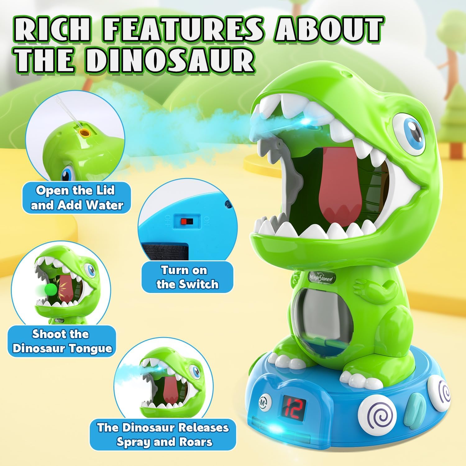 EagleStone Remote Control Movable Shooting Dinosaur Toys for Kids 3-5,5-7,Electronic Dino Shooting Game with Spay & Auto Scoring, Light & Sounds,Party Favors,Toys for 3,4,5 6,7 8 Year Old Boys& Girls