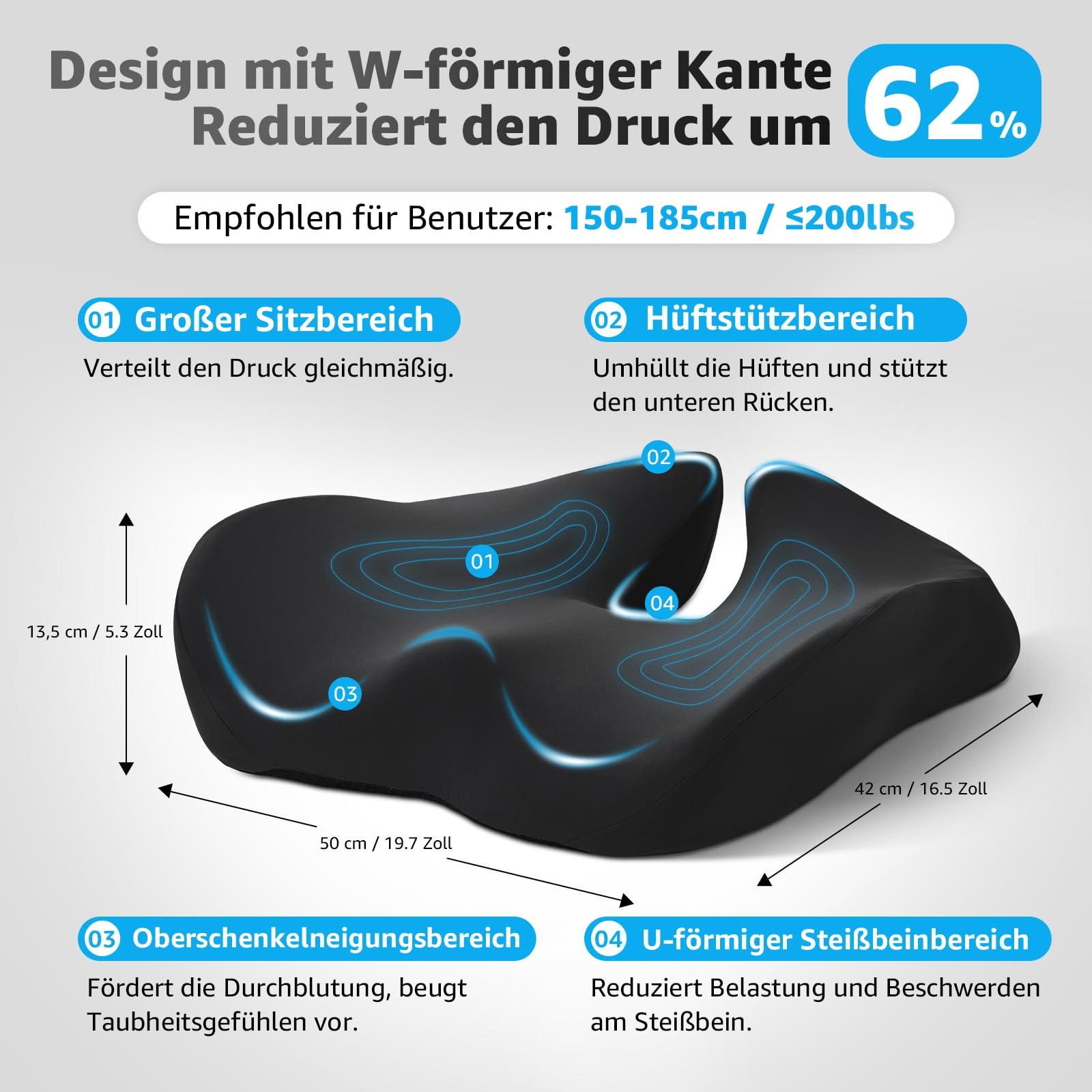BRO Cuscino ortopedico, per alleviare le gambe del piede, ergonomico, con memory foam, rivestimento in seta, extra grande, per auto, divano, ufficio e sedia a rotelle