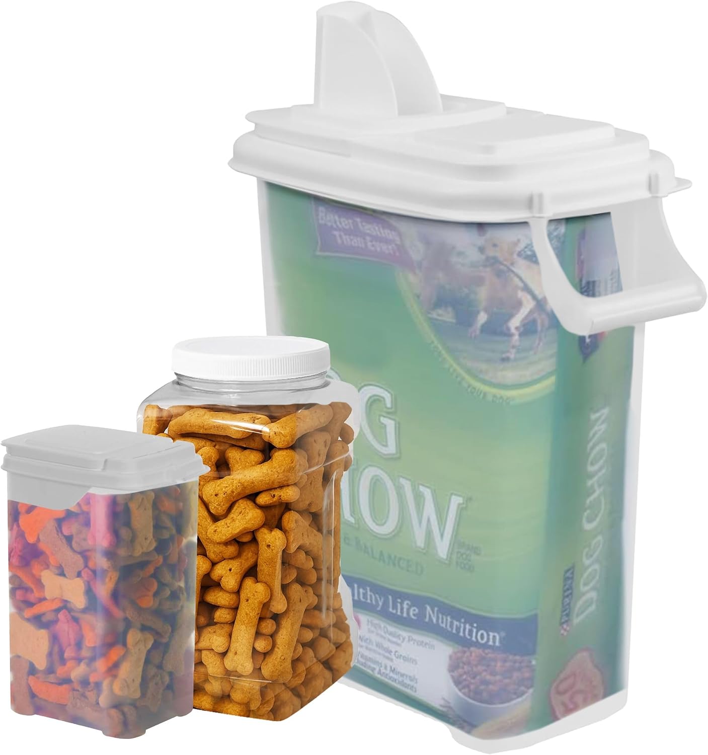 Buddeez Pet Food Storage Solution (Set of 3) - 32QT, 4QT & 2QT BPA-Free Containers with Scoop & Pour Spout for Dry Food, Treats, Chews